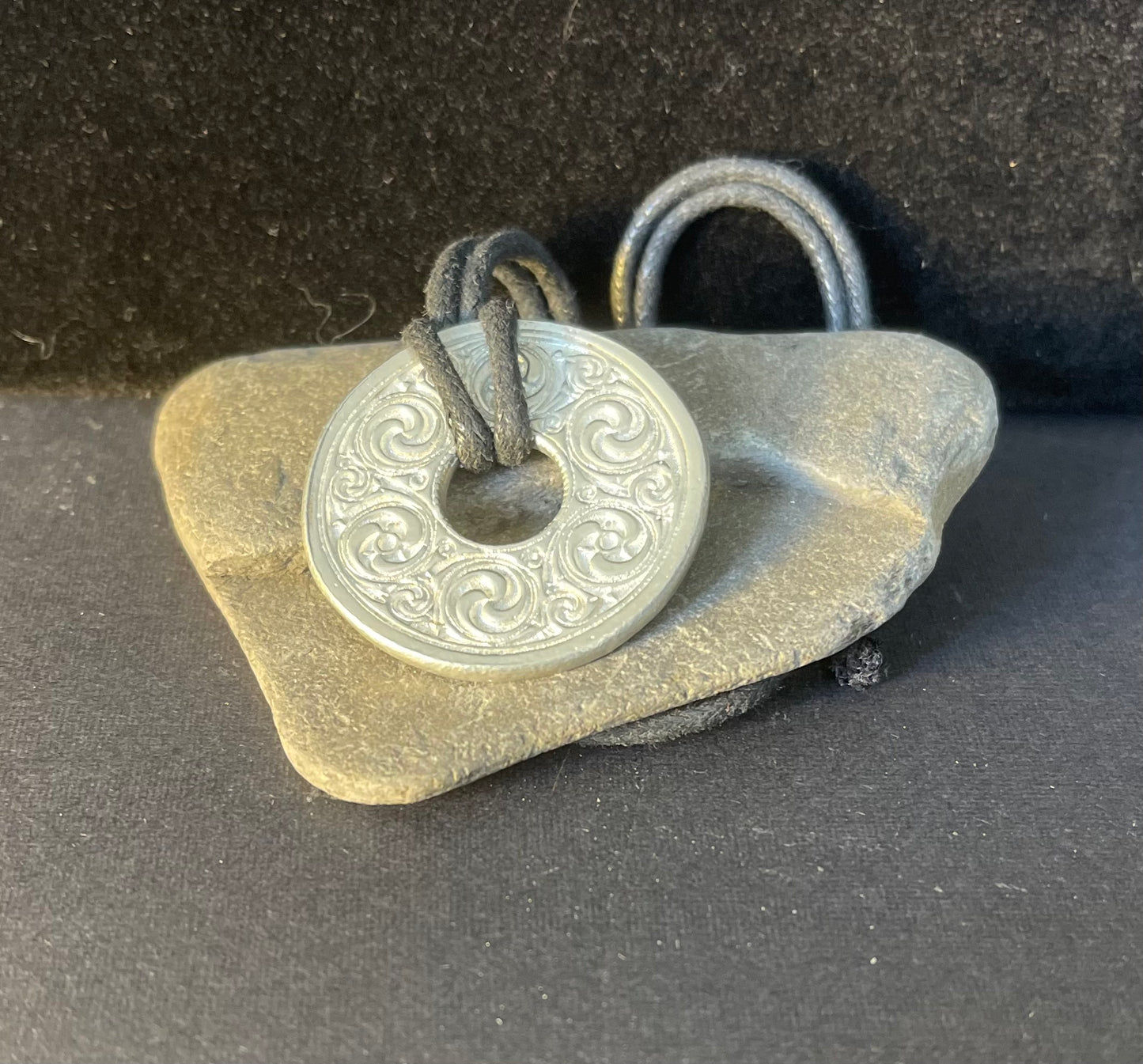 Celtic design pendant hand cast in Pewter on a Vegan thong