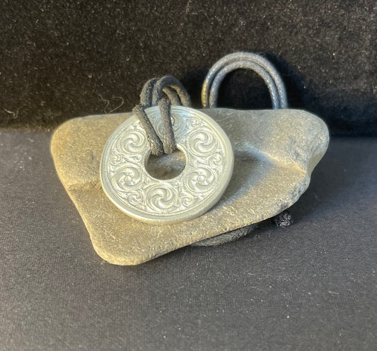 Celtic design pendant hand cast in Pewter on a Vegan thong